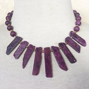 Elegant Plum Purple Lepidolite Statement Bib Necklace
